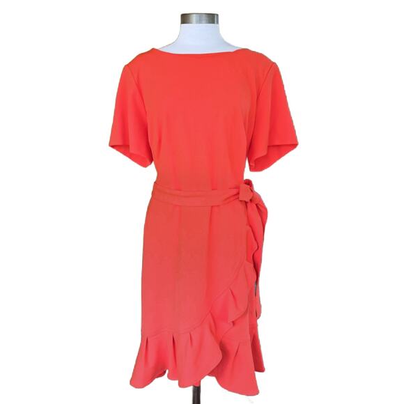 CALVIN  KLEIN Orange Ruffled Tulip-Hem Belted Dress Size 22 W - Picture 2 of 10